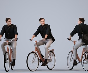 00519_Gael015 Adult Caucasian man cycling with bag in casual transitional seasonal clothing