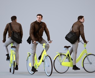 00519_Gael013 Adult Caucasian man cycling with bag in casual transitional seasonal clothing