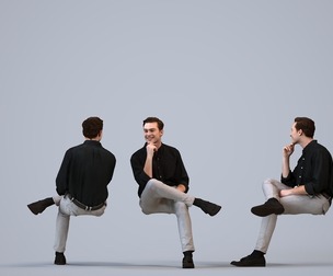 00519_Gael006 Adult Caucasian man sitting casually in public space wearing transitional seasonal