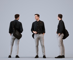 00519_Gael009 Adult Caucasian man standing casually with bag in transitional seasonal clothing