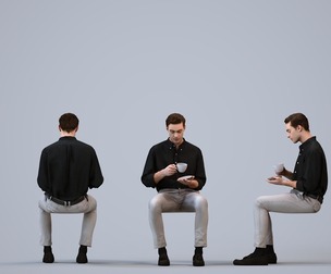 00519_Gael007 Adult Caucasian man sitting casually at home drinking tea, transitional clothing