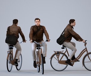 00519_Gael014 Adult Caucasian man cycling with bag wearing casual transitional seasonal clothing