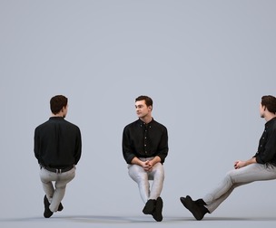 00519_Gael008 Adult Caucasian man sitting casually at home in transitional seasonal clothing