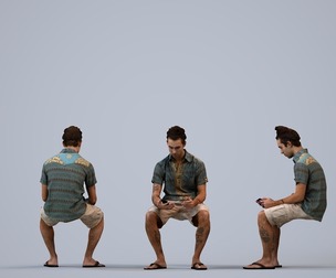 00525_Carlos010 Adult Caucasian man sitting at home with smartphone, casual summer wear