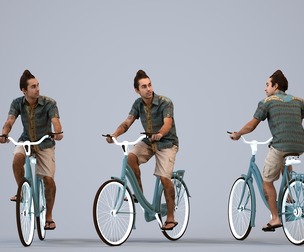 00525_Carlos011 Adult Caucasian man cycling through public space in summer casual attire