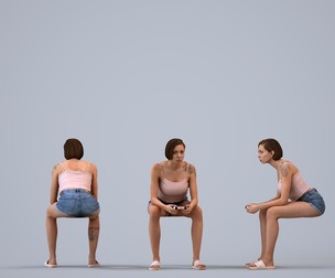 00526_Eva010 Adult Caucasian woman sitting comfortably at home in casual summer clothing