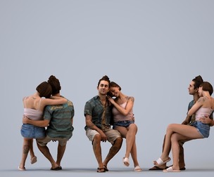 00527_EvaCarlos005 Adult Caucasian people sitting together bonding in summer public setting