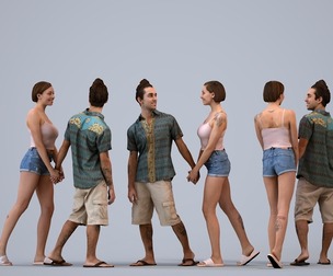 00527_EvaCarlos004 Adult Caucasian people walking together in public summer setting
