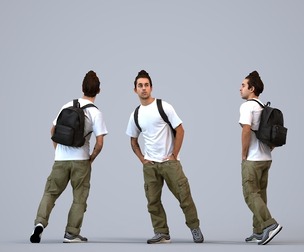 00528_Carlos008 Adult Caucasian man walking with travel bag in summer casual attire