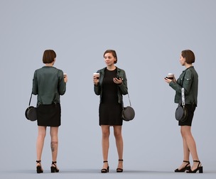 00529_Eva004 Adult Caucasian woman standing in public space with coffee and bag
