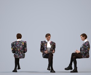 00532_Eva009 Adult Caucasian woman reading in office wearing casual transitional seasonal clothing
