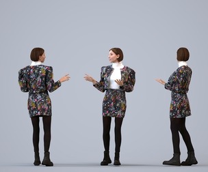 00532_Eva004 Adult Caucasian woman walking and talking in transitional seasonal clothing