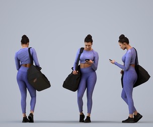 00533_Helen004 Adult Indian woman walking in sportswear with smartphone and bag