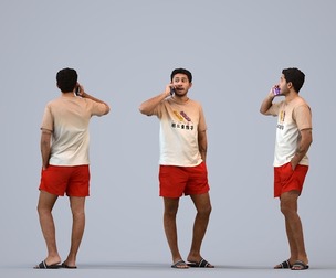 00536_Levi005 Adult Caucasian man calling on smartphone in casual summer attire