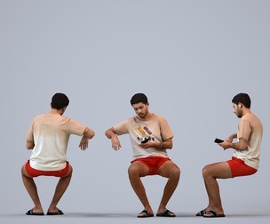 00536_Levi008 Adult Caucasian male sitting at home using smartphone in casual summer attire