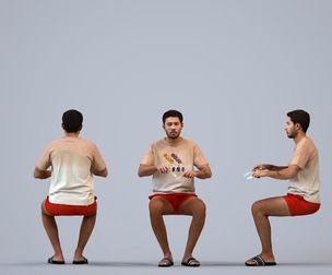 00536_Levi006 Adult Caucasian man eating at restaurant table in summer casual attire
