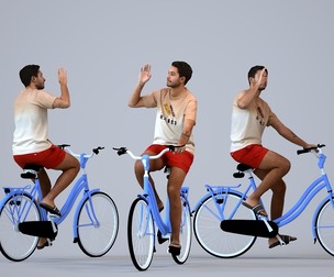 00536_Levi011 Adult Caucasian man cycling through public space in summer casual attire