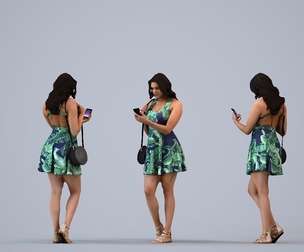 00539_Helen004 Adult Indian woman standing in public space with smartphone and bag