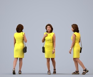 00545_Dora005 Adult Caucasian woman walking through office in summer business attire with bag