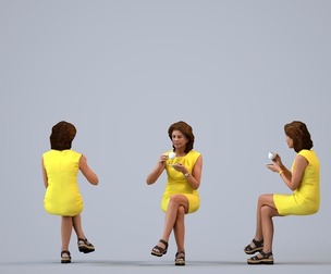 00545_Dora009 Adult Caucasian woman sitting in office drinking tea wearing summer business attire