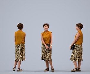 00547_Dora003 Adult Caucasian woman waiting in public space with bag, summer casual attire