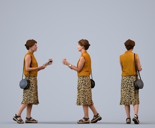 00547_Dora005 Adult Caucasian woman waiting in public space with coffee cup