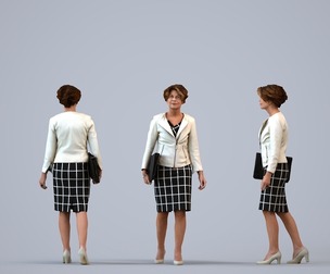 00549_Dora003 Adult Caucasian woman walking through office in autumn attire carrying bag