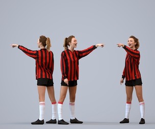 00555_Meghan005 Adult Caucasian woman standing in soccer attire wearing transitional seasonal