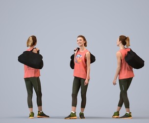 00556_Meghan010 Adult Caucasian woman exercising in summer sportswear with gym bag