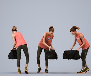 00556_Meghan011 Adult Caucasian woman crouching in summer sportswear exercising with bag