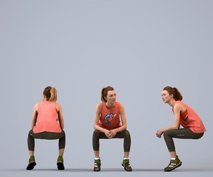 00556_Meghan009 Adult Caucasian woman crouching during exercise in summer sportswear