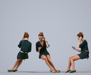 00559_Maghan010 Adult Caucasian woman sitting in public space with smartphone, summer casual