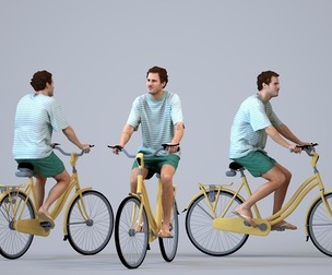 00559_Maghan001 Adult Caucasian woman cycling in casual summer attire for urban planning