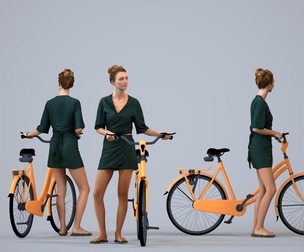 00559_Maghan003 Adult Caucasian woman commuting with bicycle in casual summer clothing