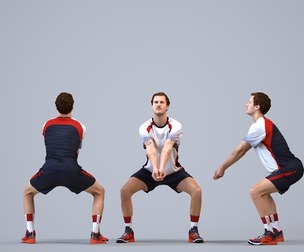00560_Jason003 Adult Caucasian man crouching during exercise in summer sportswear