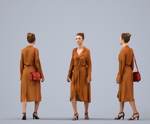 00561_Maghan006 Adult Caucasian woman walking through office in autumn or spring attire with bag
