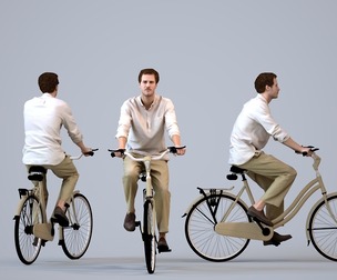 00562_Jason003 Adult Caucasian man cycling through public space in transitional seasonal clothing