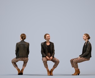 00563_Maghan010 Adult Caucasian woman relaxing in public space wearing transitional seasonal