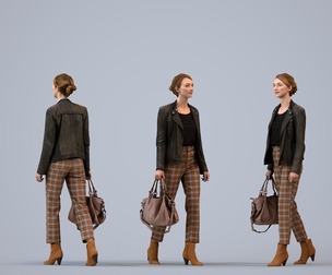 00563_Maghan008 Adult Caucasian woman walking through office in autumn attire carrying bag