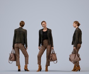 00563_Maghan007 Adult Caucasian woman waiting in public space wearing transitional business attire