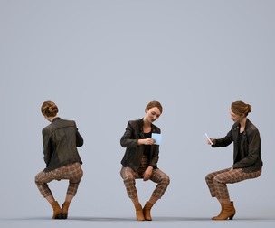 00563_Maghan011 Adult Caucasian woman sitting in public space wearing transitional business attire