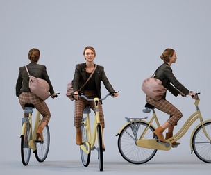 00563_Maghan014 Adult Caucasian woman cycling in business attire with bag, autumn or spring