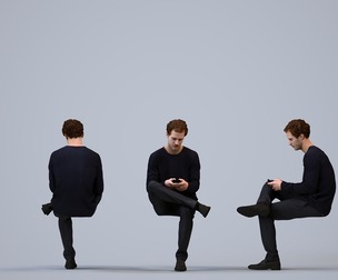 00564_Jason010 Adult Caucasian man sitting in public space with smartphone, transitional seasonal