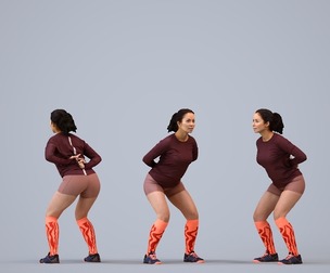 00567_Nicole012 Adult Caucasian woman crouching during exercise in transitional seasonal sportswear
