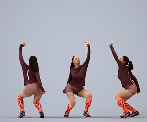 00567_Nicole010 Adult Caucasian woman crouching during exercise in transitional seasonal sportswear