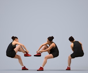 00568_Nicole007 Adult Caucasian woman sitting exercising with smartphone in fitness setting