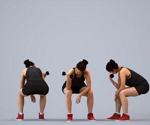 00568_Nicole008 Adult Caucasian woman crouching during exercise in athletic sportswear