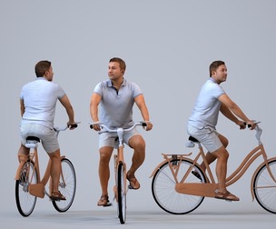 00569_Omar013 Adult Middle Eastern man cycling through public space in summer attire