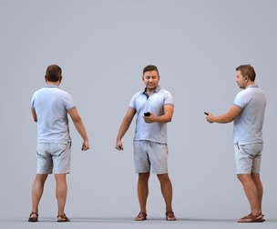 00569_Omar006 Adult Middle Eastern man standing outdoors with smartphone in casual summer attire