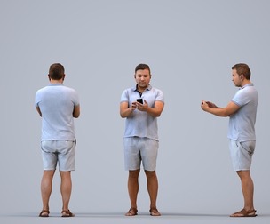 00569_Omar004 Adult Middle Eastern man standing outdoors with smartphone in summer casual wear